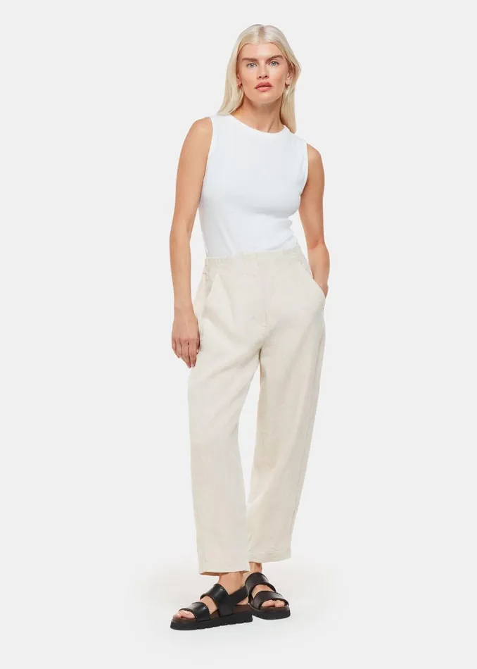 Whistles Petite Trousers and Jeans Oatmeal Petite Linen Barrel Leg Trouser 8211 Women