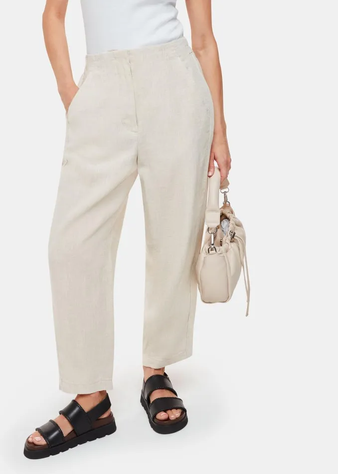 Whistles Petite Trousers and Jeans Oatmeal Petite Linen Barrel Leg Trouser 8211 Women