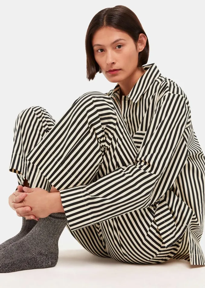 Whistles Pyjamas Black Cotton Stripe Pyjama Bottom 8211 Women