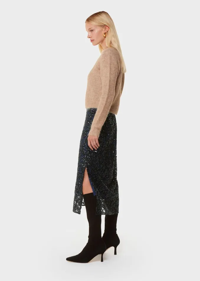 Whistles Skirts Black Floral Sequin Midi Skirt 8211 Women