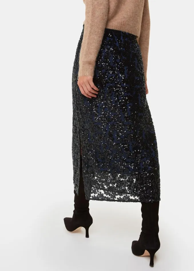 Whistles Skirts Black Floral Sequin Midi Skirt 8211 Women