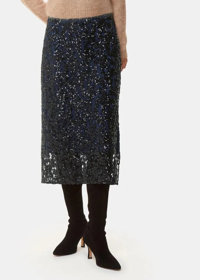 Whistles Skirts Black Floral Sequin Midi Skirt 8211 Women