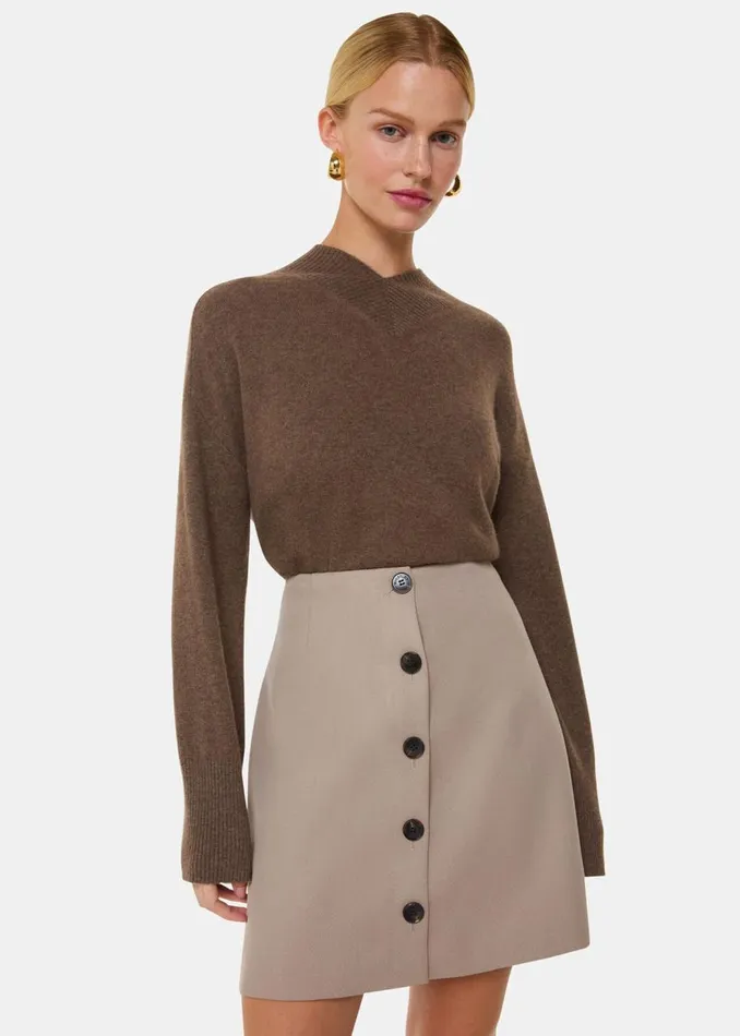 Whistles Skirts Neutral Button Front Wool Mini Skirt 8211 Women