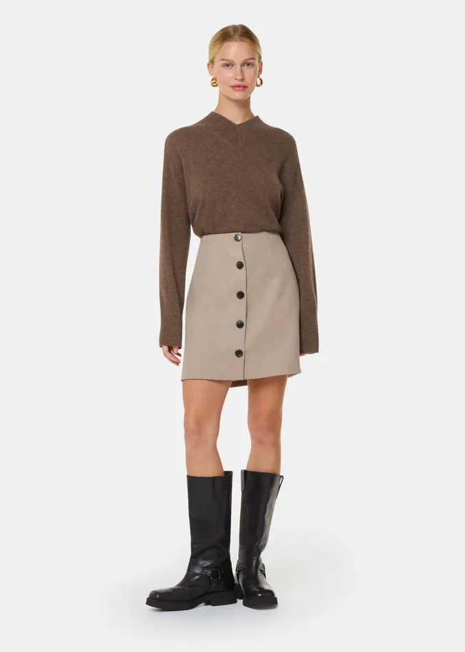 Whistles Skirts Neutral Button Front Wool Mini Skirt 8211 Women