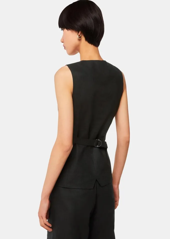 Whistles Tops Black Lindsey Linen Blend Waistcoat 8211 Women