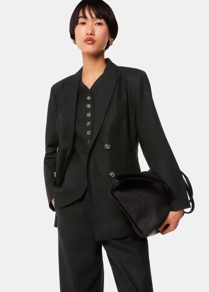 Whistles Tops Black Lindsey Linen Blend Waistcoat 8211 Women