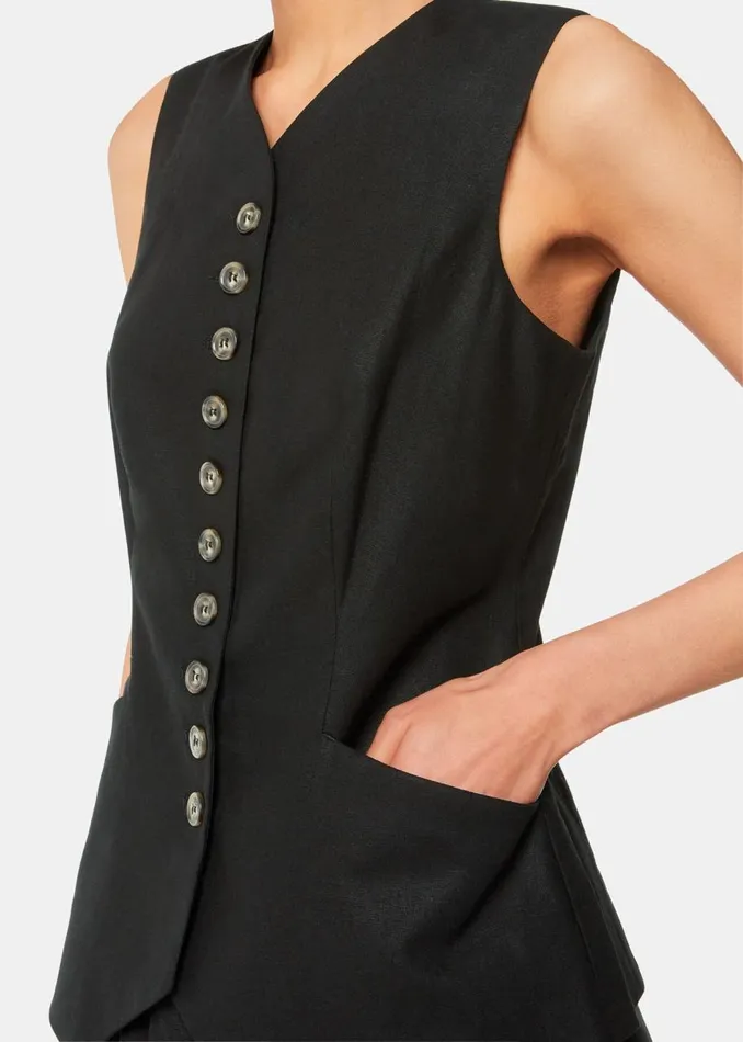 Whistles Tops Black Lindsey Linen Blend Waistcoat 8211 Women