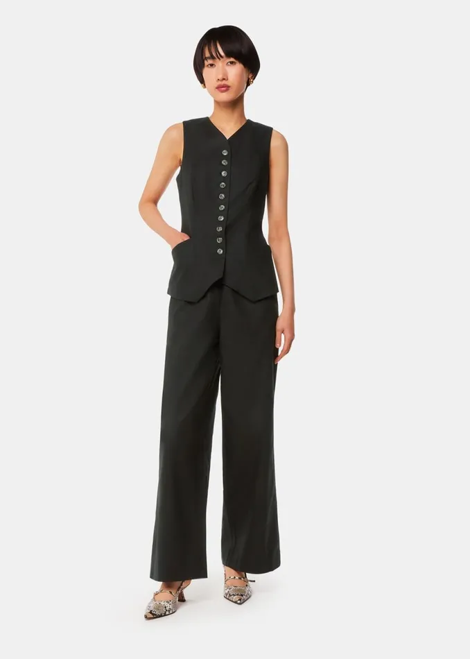 Whistles Tops Black Lindsey Linen Blend Waistcoat 8211 Women