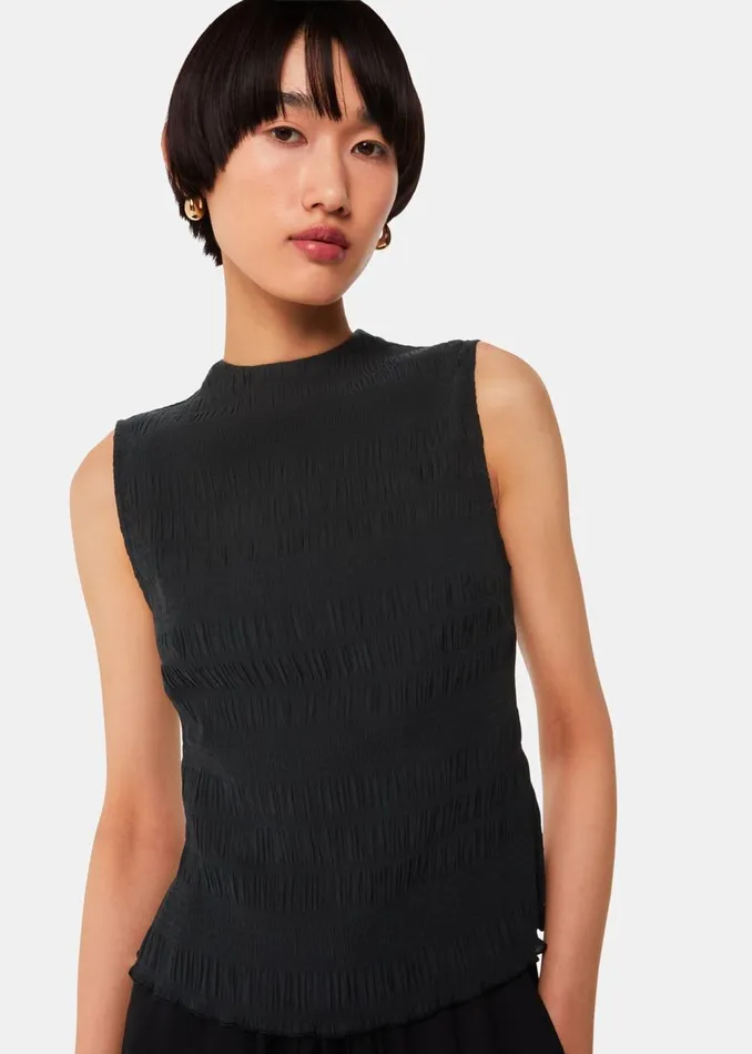 Whistles Tops Black Plisse Sleeveless Top 8211 Women