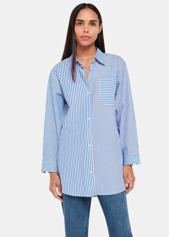 Whistles Tops Blue Millie Stripe Oversized Shirt 8211 Women