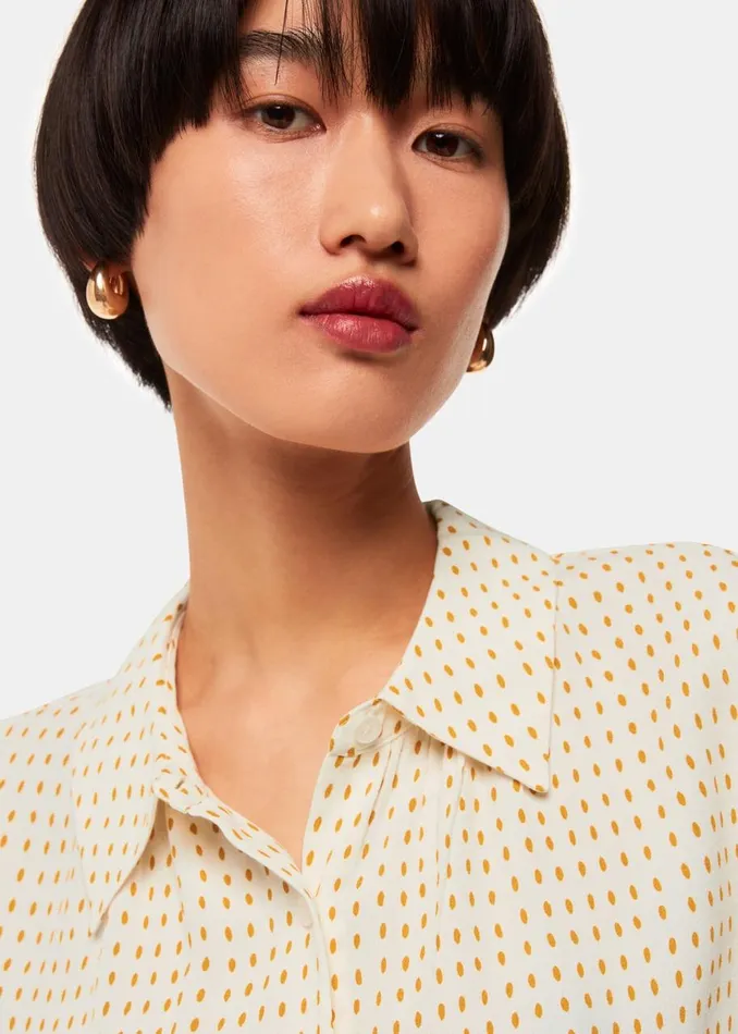 Whistles Tops Ivory Oval Spot Tie Sleeve Shirt 8211 Women