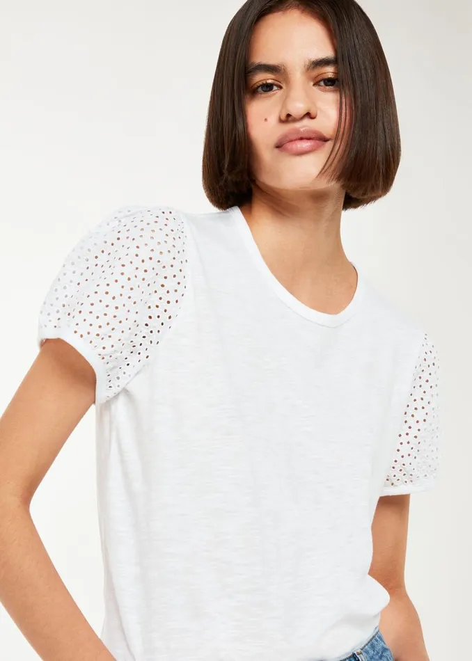 Whistles Tops White Broderie Puff Sleeve TShirt 8211 Women