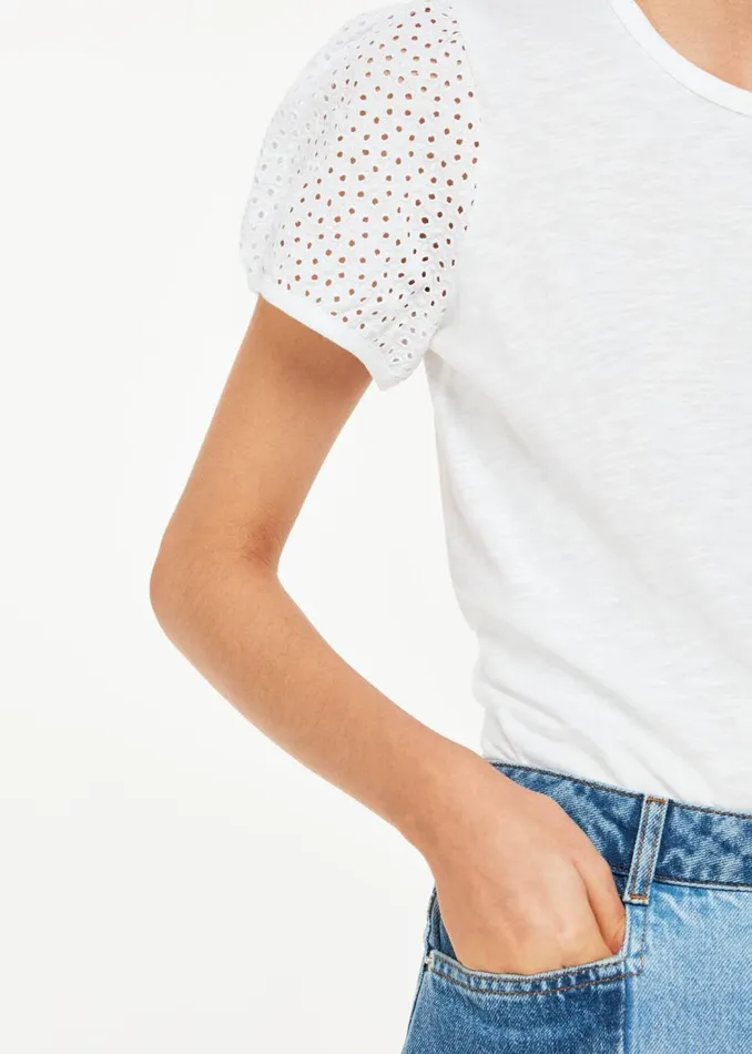 Whistles Tops White Broderie Puff Sleeve TShirt 8211 Women