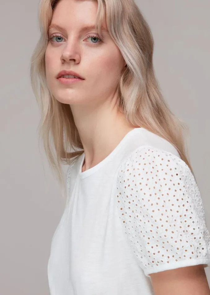 Whistles Tops White Broderie Puff Sleeve TShirt 8211 Women