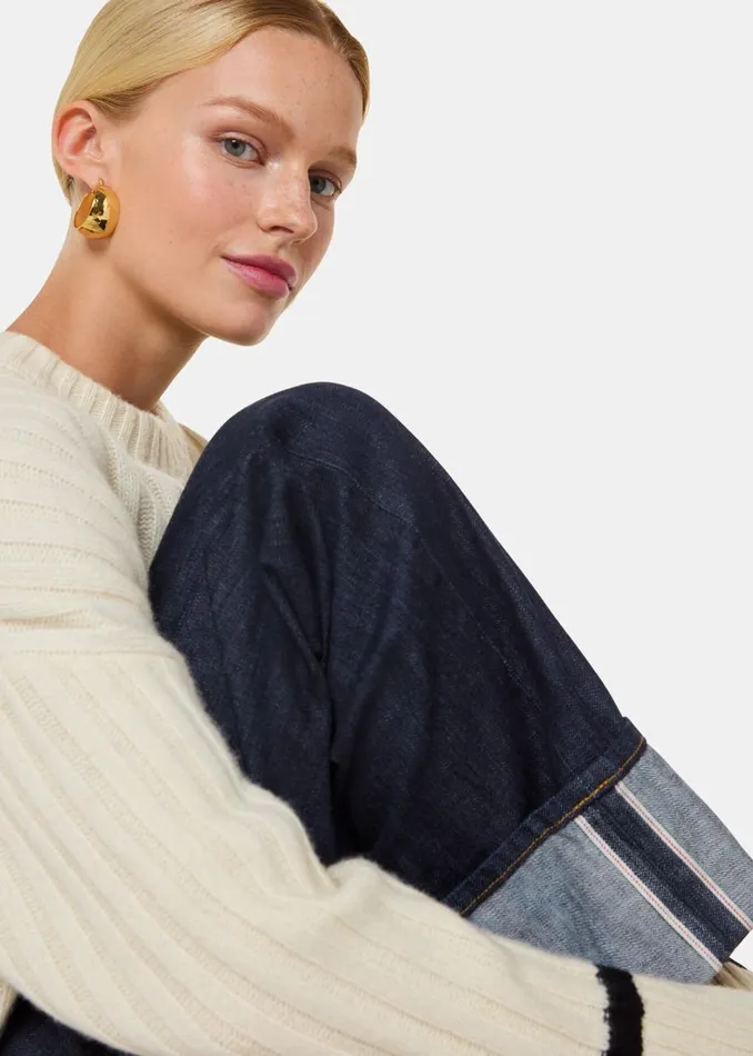 Whistles Trousers Dark Denim Turn Up Selvedge Jean 8211 Women