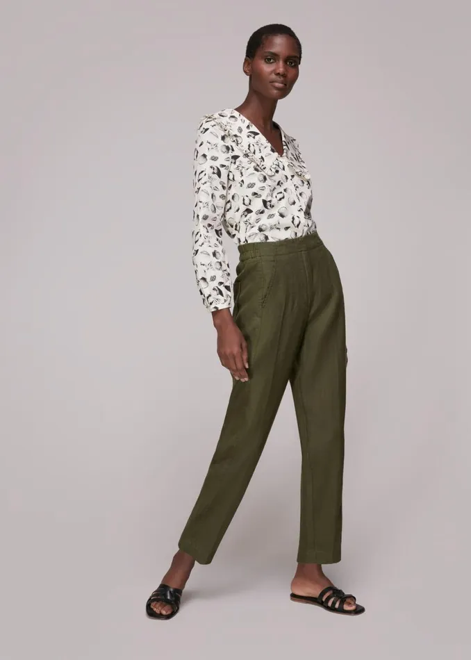 Whistles Trousers Khaki Linen Barrel Leg Trouser 8211 Women