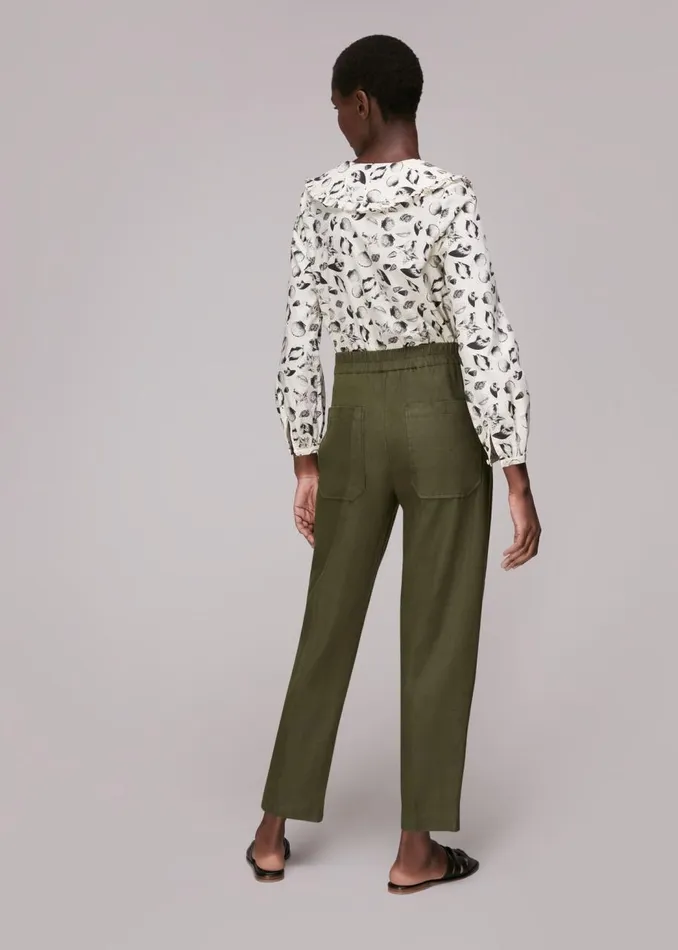 Whistles Trousers Khaki Linen Barrel Leg Trouser 8211 Women