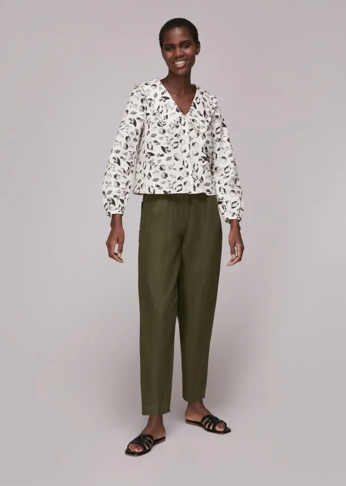 Whistles Trousers Khaki Linen Barrel Leg Trouser 8211 Women