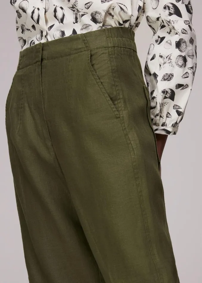 Whistles Trousers Khaki Linen Barrel Leg Trouser 8211 Women