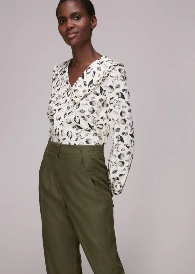 Whistles Trousers Khaki Linen Barrel Leg Trouser 8211 Women