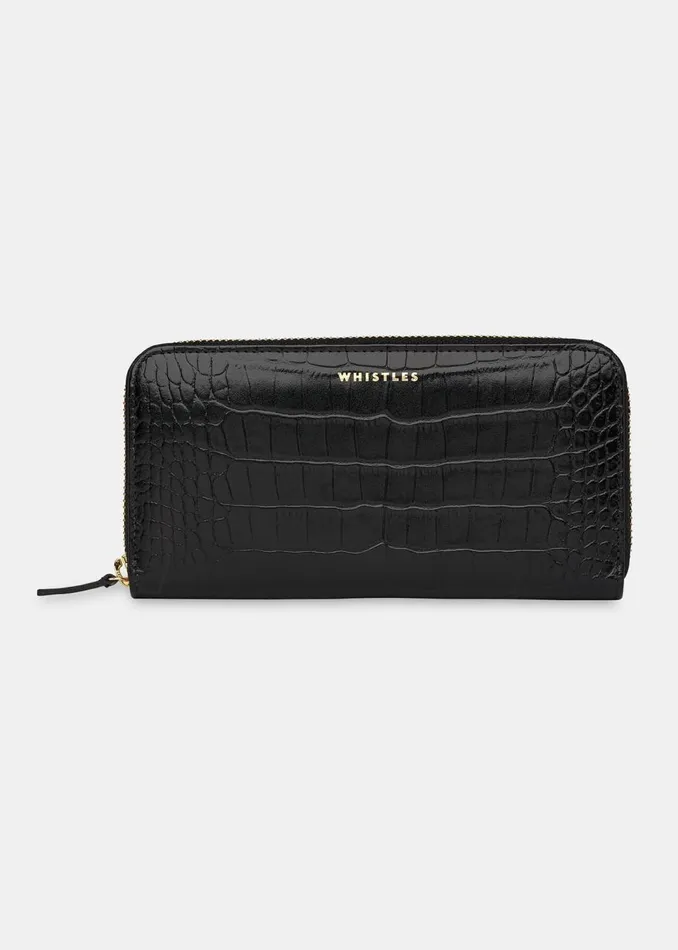 Whistles Wallets and Cardholders Black Shiny Croc Long Purse 8211 Women
