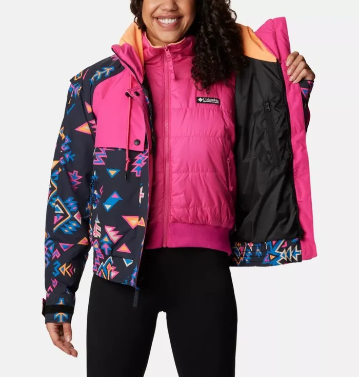 Wintertrainer Interchange Jacket Black Woven Nature Print Fuchsia Fizz Womens Columbia Sportswear 3in1 Interchange Wintertrainer Interchange Jacket Black Woven Nature Print Fuchsia Fizz Womens Columbia Sportswear 3in1 Interchange