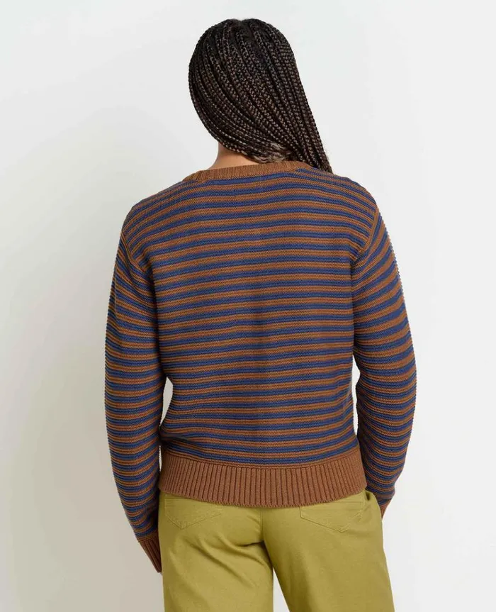 Women039s Bianca Crew Cardigan Made From Recycled Materials ToadandCo Brown Sugar Stripe Toad and Co Sweaters
