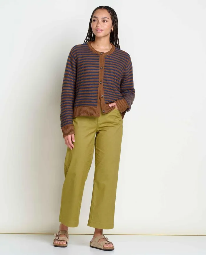 Women039s Bianca Crew Cardigan Made From Recycled Materials ToadandCo Brown Sugar Stripe Toad and Co Sweaters