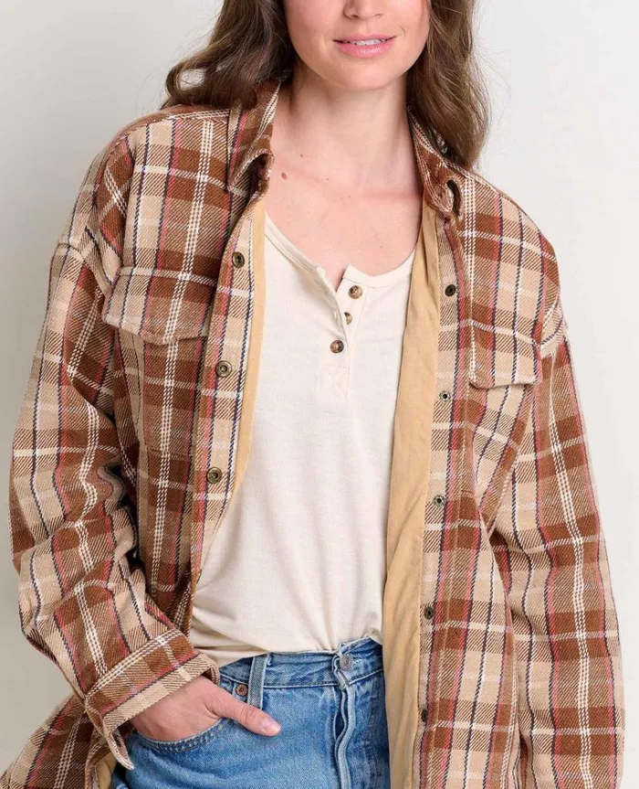 Women039s Conifer Shirt Jacket ToadandCo Chai Plaid Toad and Co Jackets Vests and Layers