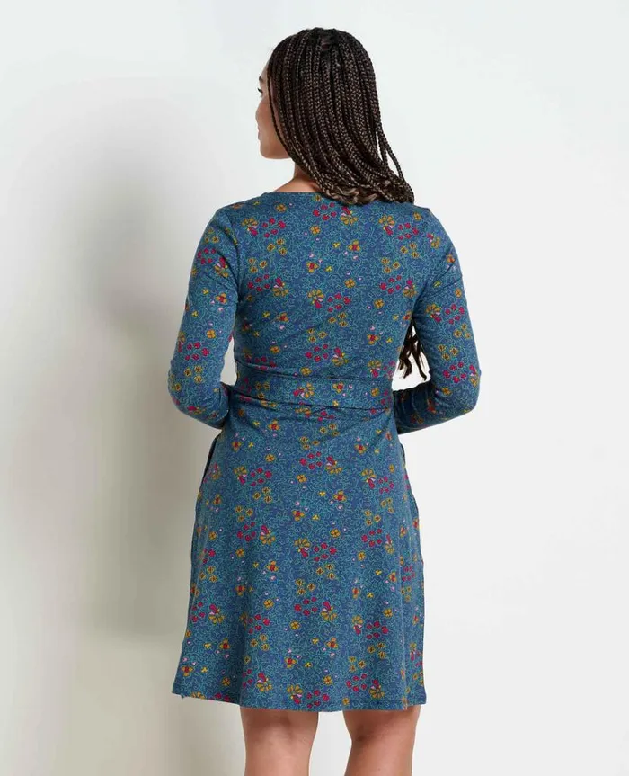 Women039s Women039s Cue Wrap Dress Organic Cotton And Tencel Dress By ToadandCo True Navy Flower Print Toad and Co Dresses