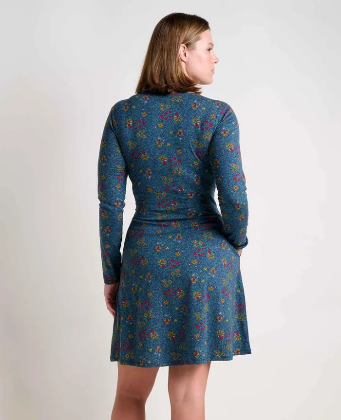 Women039s Women039s Cue Wrap Dress Organic Cotton And Tencel Dress By ToadandCo True Navy Flower Print Toad and Co Dresses