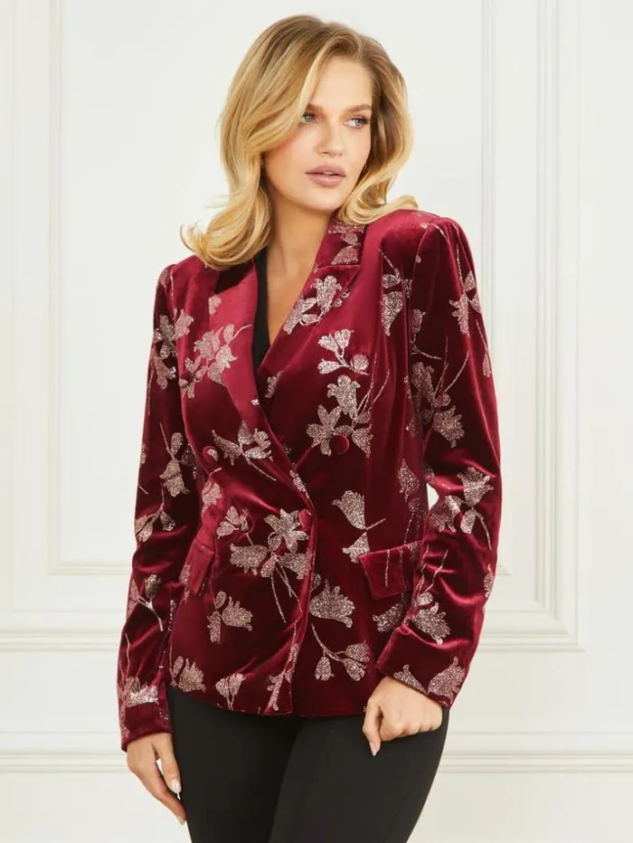Women Angelica Velvet Blazer Purple Petal With Rose Go Marciano Jackets