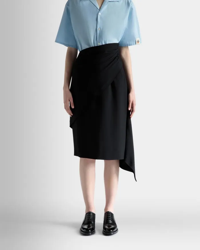 Women Asymmetric Midi Skirt In Black Fluid Crepe Bally Dresses and Skirts