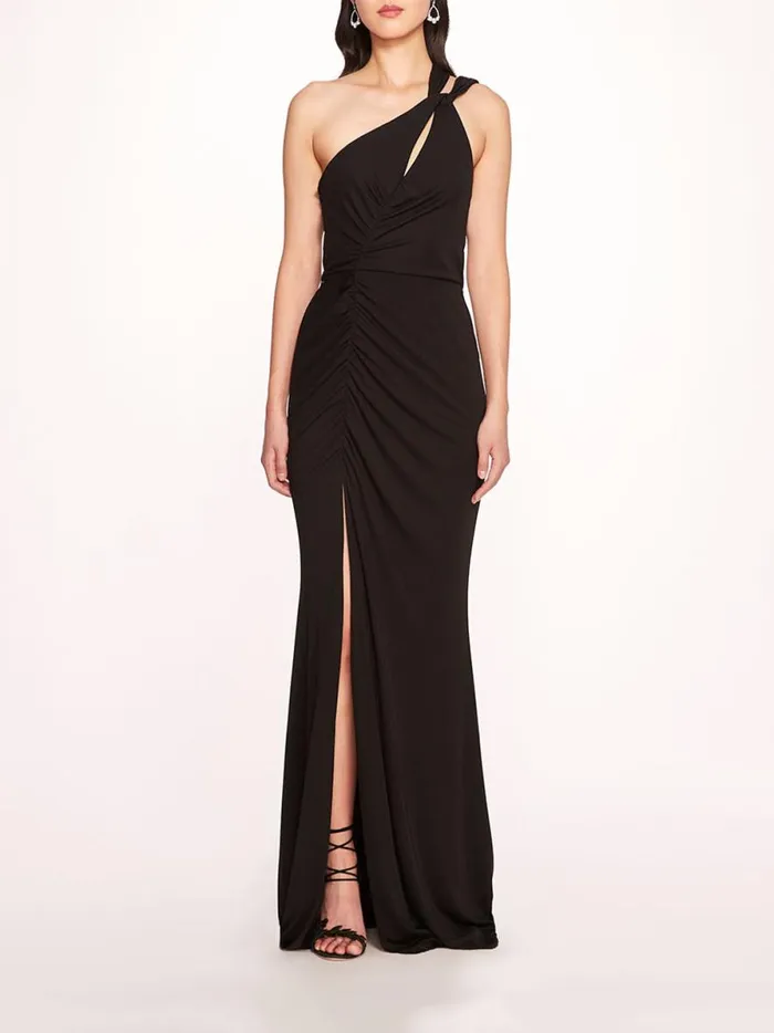 Women Asymmetrical Matte Gown Black Marchesa Marchesa Notte