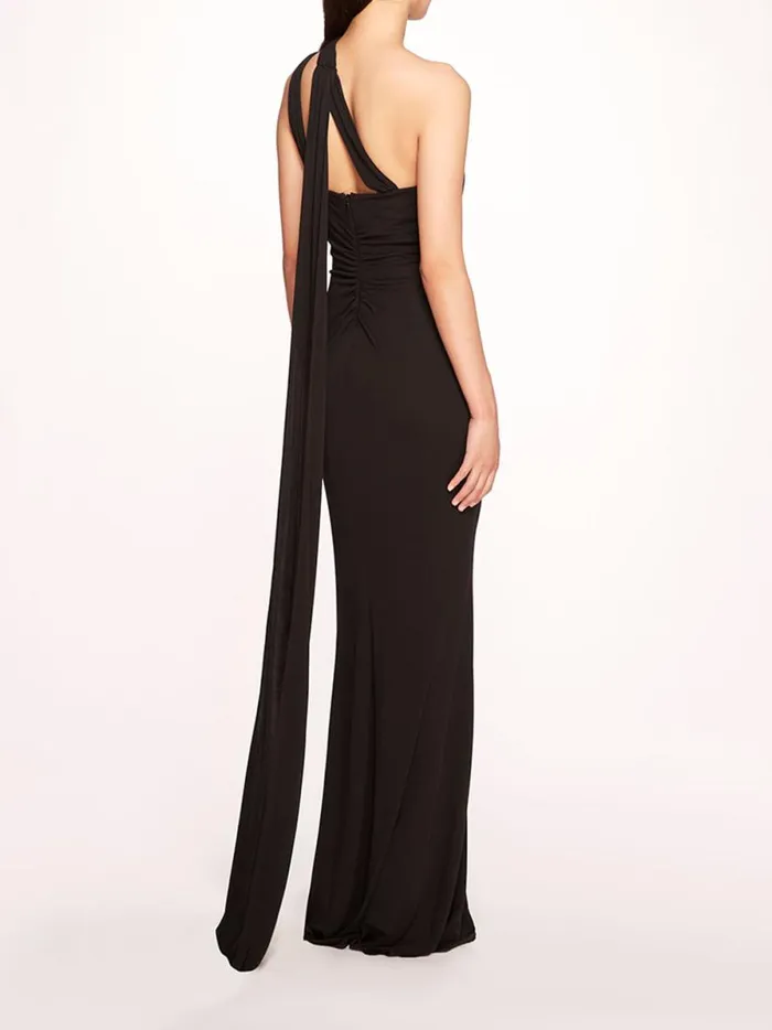 Women Asymmetrical Matte Gown Black Marchesa Marchesa Notte
