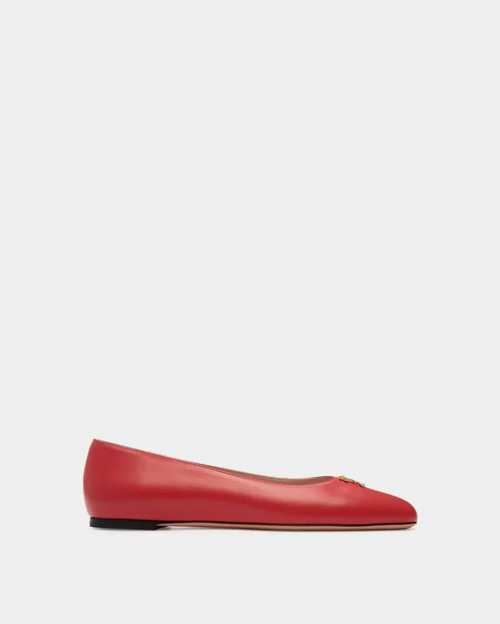 Women Ballyrina Flat In Red Leather Bally Flats and Moccasins