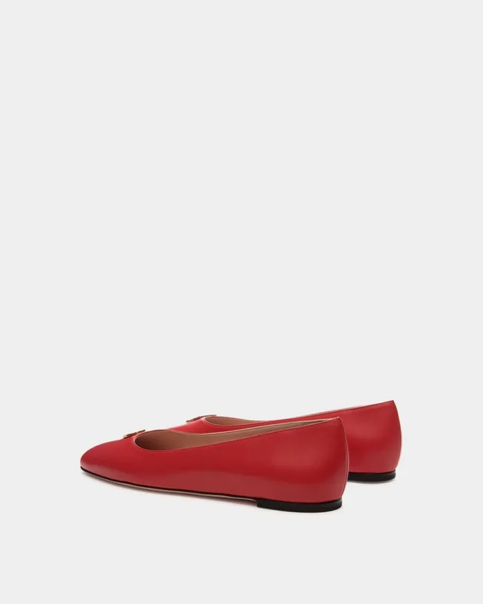 Women Ballyrina Flat In Red Leather Bally Flats and Moccasins