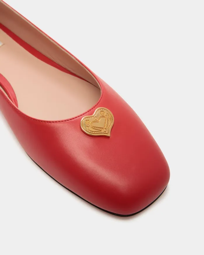 Women Ballyrina Flat In Red Leather Bally Flats and Moccasins
