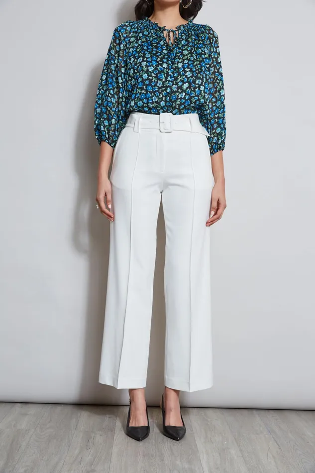 Women Bottoms Elie Tahari Belted Crepe Pant Sky White