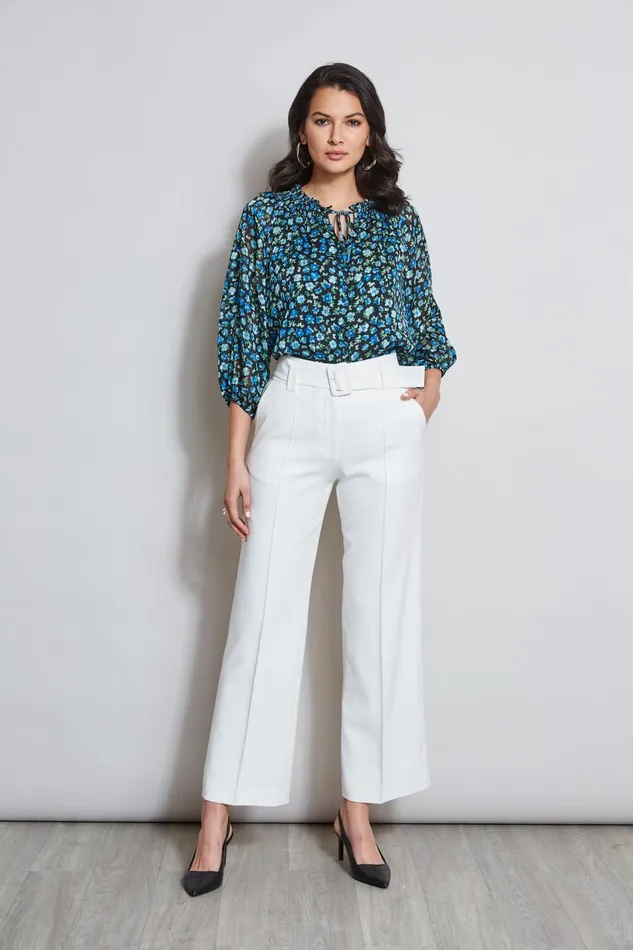 Women Bottoms Elie Tahari Belted Crepe Pant Sky White