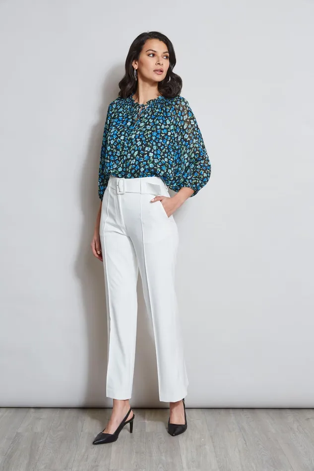 Women Bottoms Elie Tahari Belted Crepe Pant Sky White