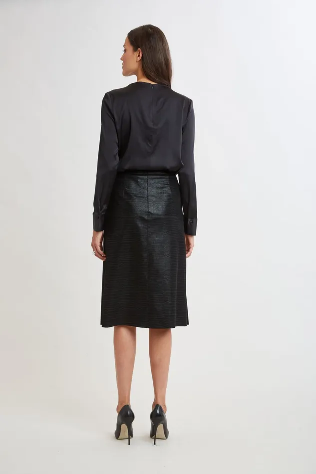 Women Bottoms Elie Tahari Croco Embossed Vegan Leather Midi Skirt Black