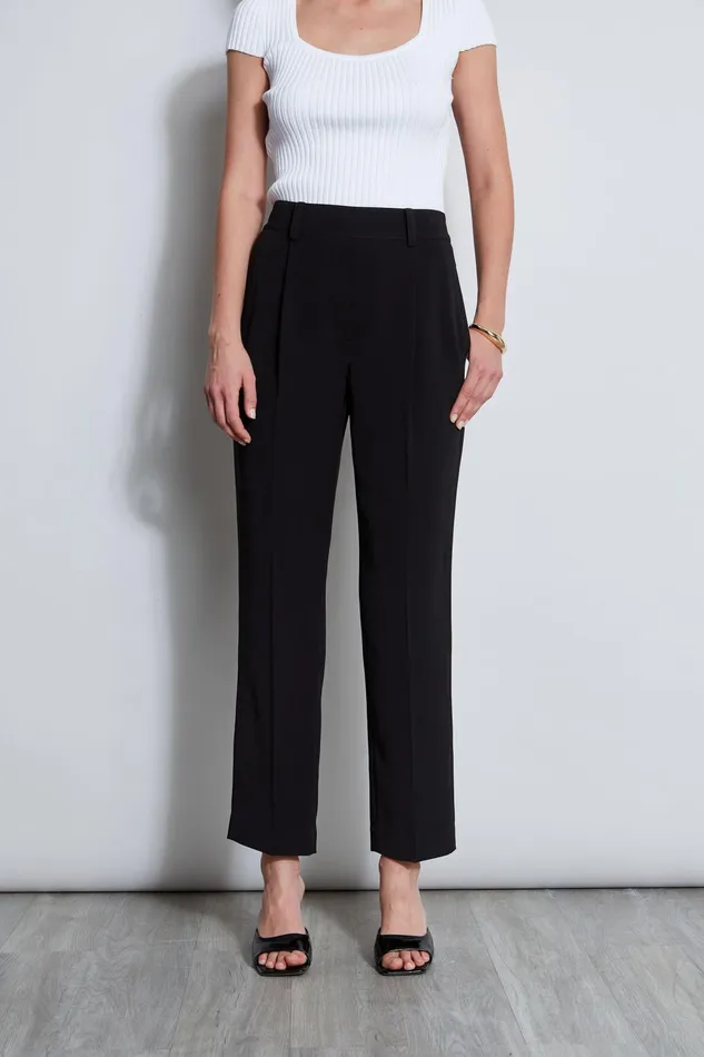 Women Bottoms Elie Tahari Pleated Straight Leg Pull On Pant Noir