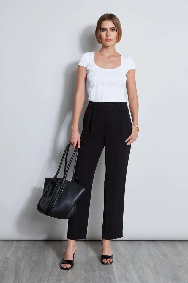 Women Bottoms Elie Tahari Pleated Straight Leg Pull On Pant Noir