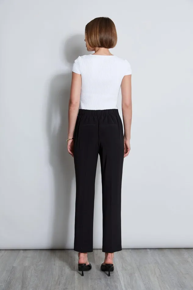 Women Bottoms Elie Tahari Pleated Straight Leg Pull On Pant Noir