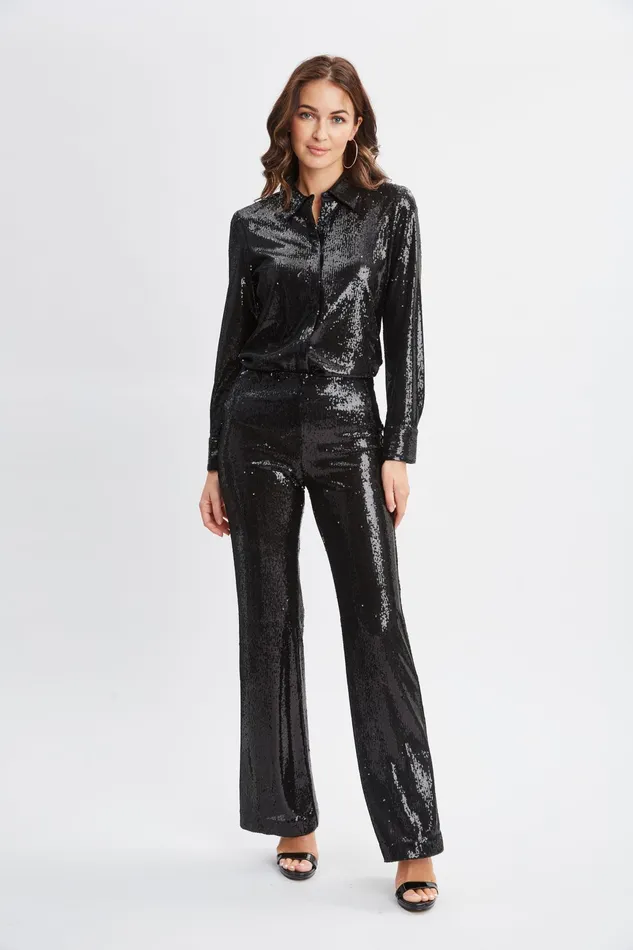 Women Bottoms Elie Tahari Sequin Pant Black