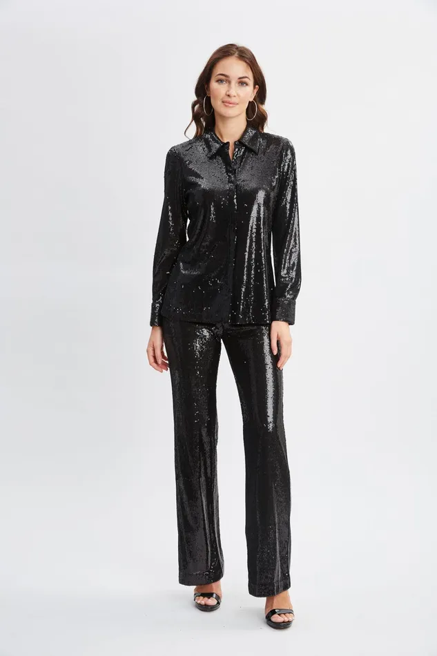 Women Bottoms Elie Tahari Sequin Pant Black