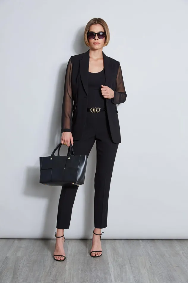 Women Bottoms Elie Tahari Slim Fit Crepe Pant Black