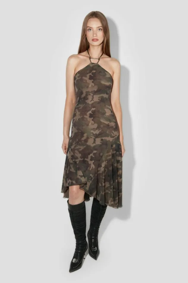 Women Camo Mesh Trapezoid Midi Dress MISBHV Dresses
