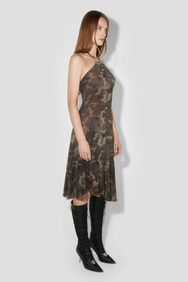 Women Camo Mesh Trapezoid Midi Dress MISBHV Dresses